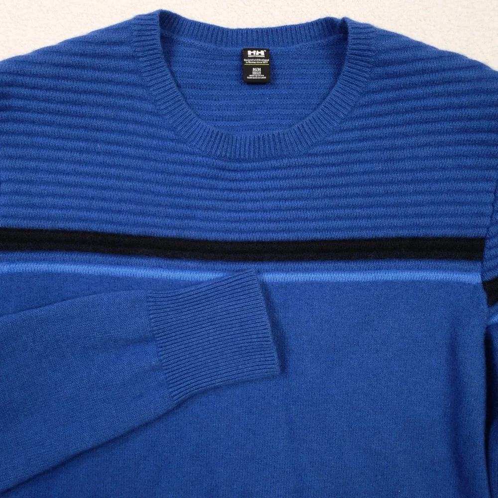 Helly Hansen Carv Knitted Sweater Mens Medium Blue Wool Blend Ribbed Pullover